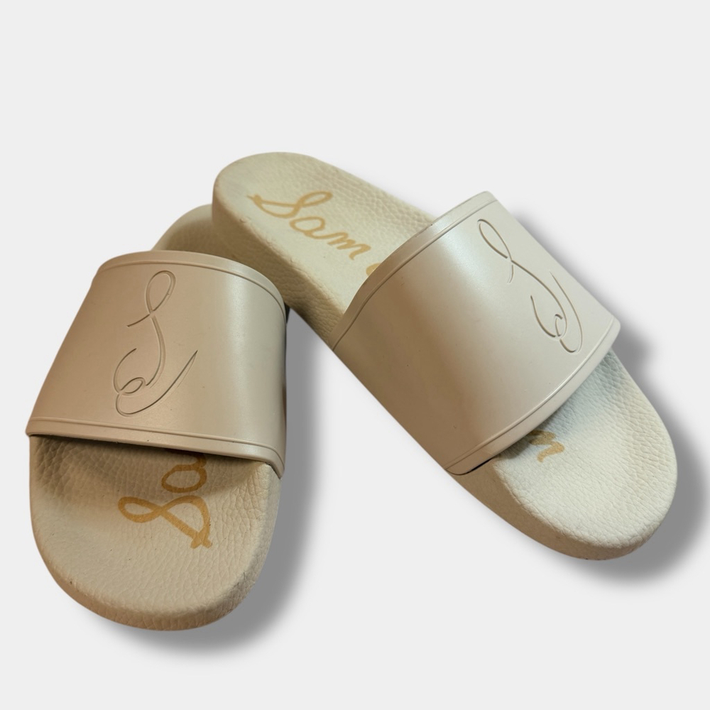 Sam Edelman Beige Logo Slide Sandals Made in Italy Women’s Size 7.5